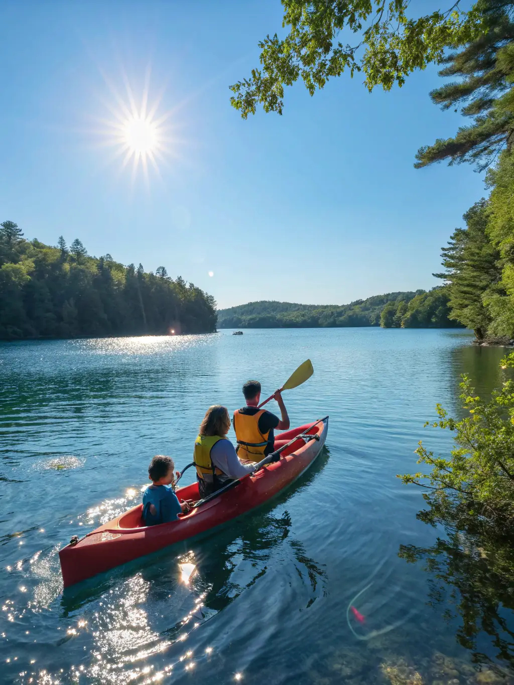 A vibrant photo of children learning to kayak, emphasizing the joy and educational aspects of water sports, with a focus on safety and skill-building.